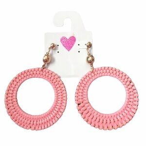 Pink Woven Hoop Earrings – Goldtone Accents